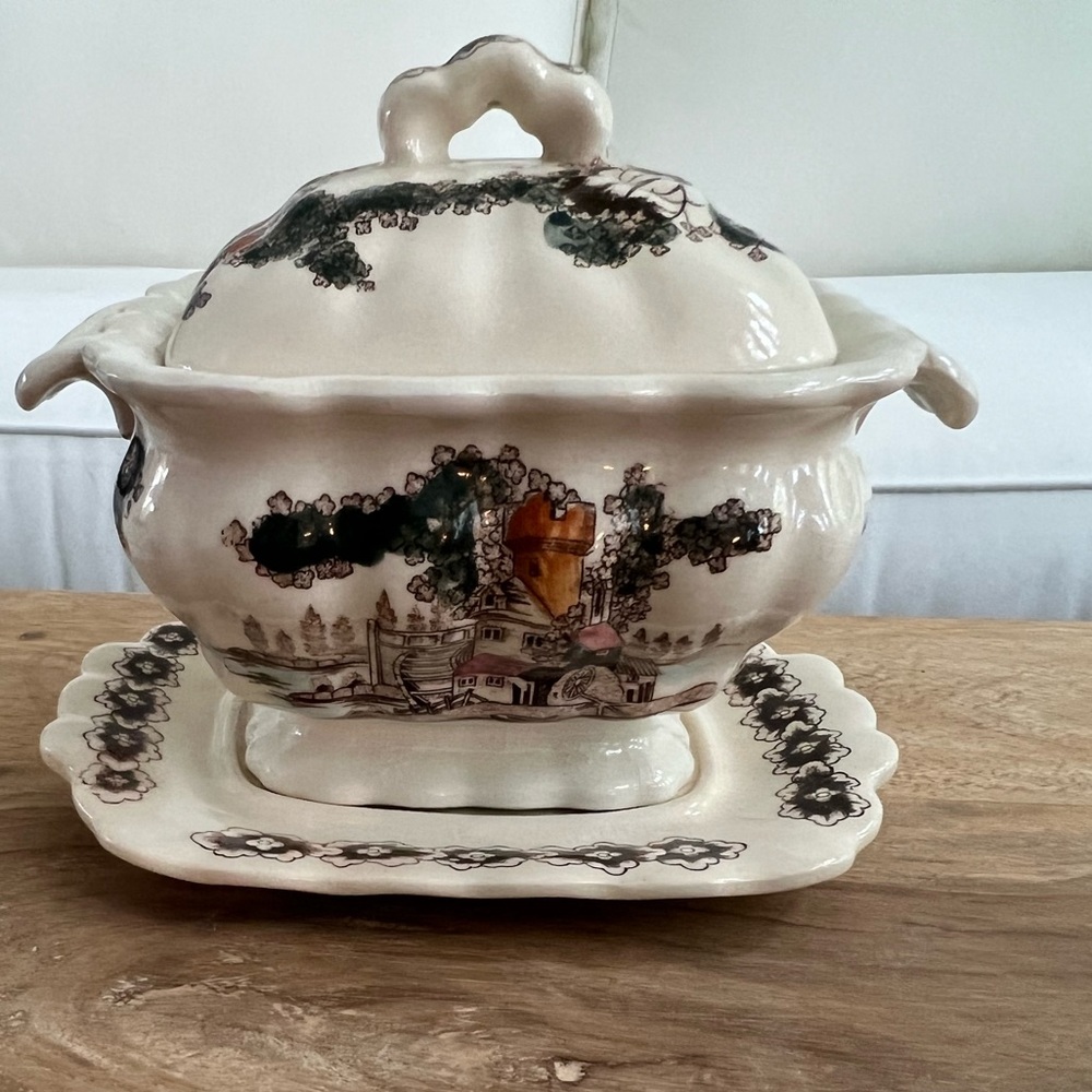 Antique English Ironstone Transfer Ware Tureen. mini